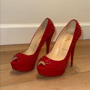 Christian Louboutin Red Spiked Peep-Toe Heels